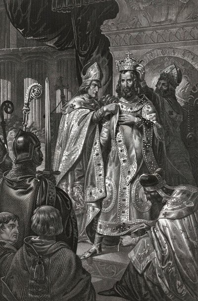 Boulognelaisen Baudouinin pyhä sanoo Baudouin I (jae 1065-1118), Jerusalemin kuningas - Anonymousin Baldwin I:n kruunaus joulupäivänä 1100 tekijältä Unknown artist