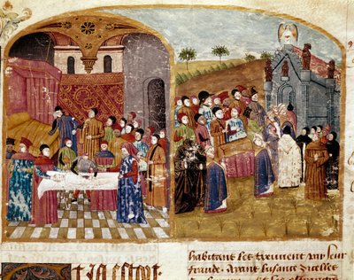 Aleksanteri Suuren hautajaiset, dissektio ja pienoishautaus, joka on otettu Quintus Curtius Rufuksen (1. vuosisadan) "" Aleksanteri Suuren tosiasioiden kirjasta" tekijältä Unknown artist