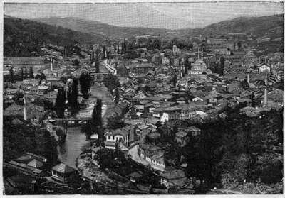 näkymä Sarajevon kaupungista 1894 - näkymä Sarajevon kaupungista vuonna 1894 - kaiverrus tekijältä Unknown artist