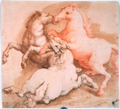 "Fighting Horses", c1550-1600 tekijältä Unknown Old Master