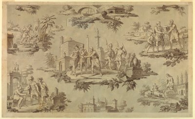 Piirustus, sarjakuva puuvillapainatusta varten: Belisairen elämä [La Vie de Bélisaire], n. 1820. tekijältä Unknown artistUnknown artist