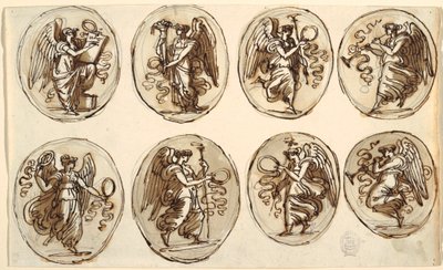 Piirustus, kattosuunnittelu, historia, Runsaus kuudessa ovaalissa, Herkules- ja Hebe-sali, Palazzo Gessi, Faenza, 1813 tekijältä Unknown artistUnknown artist