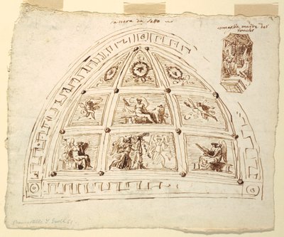 Piirustus, kattoholvin koristelu, makuuhuone, Cornelia-huone, Palazzo Cavina, Faenza, 1816 tekijältä Unknown artistUnknown artist