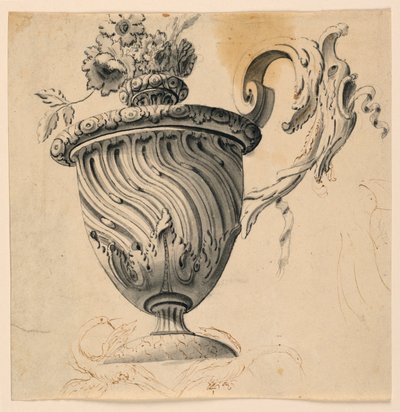 Piirustus, kattomaalaus ja kukkamaljakko, n. 1725-50. tekijältä Unknown artistUnknown artist