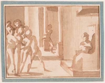 Piirros, Kristus ennen Kaifasta, 1550-1600 tekijältä Unknown artistUnknown artist
