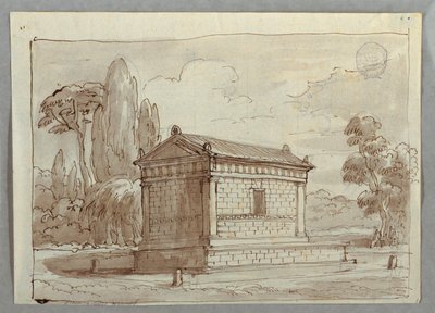 Piirustus, Klassinen temppeli maisemassa, n. 1805. tekijältä Unknown artistUnknown artist