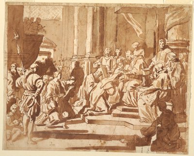 Piirros, Klemens XI vihkii sisarentyttärensä nunnaksi, n. 1700. tekijältä Unknown artistUnknown artist