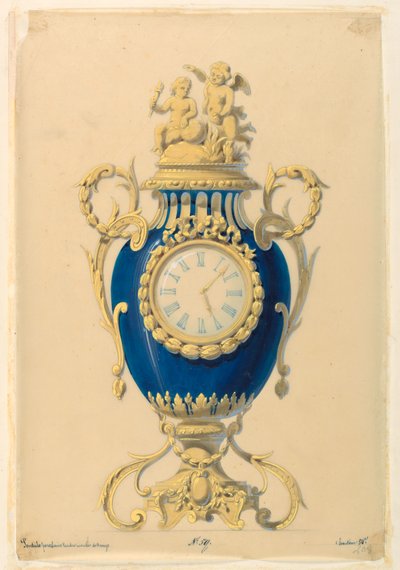 Piirustus, kello posliinissa, n. 1855. tekijältä Unknown artistUnknown artist