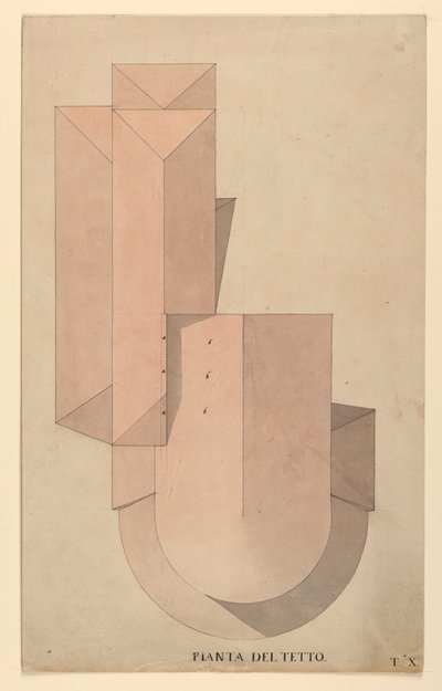 Piirustus, kilpailusuunnittelu La Feniceen, Venetsia: Fenicen kattosuunnitelma, 1788 tekijältä Unknown artistUnknown artist