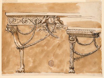Piirustus, Konsolipöydät, n. 1790 tekijältä Unknown artistUnknown artist
