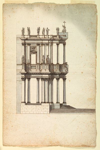 Piirustus, Kopio Vanvitellin kilpailusuunnitelmasta S. Giovanni in Lateranon julkisivua varten, 1763, vuoden 1732 piirustuksen mukaan. tekijältä Unknown artistUnknown artist