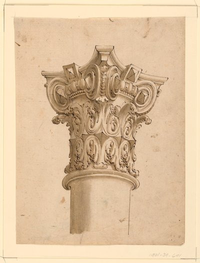 Piirustus, komposiittipääoman kulmanäkymä, 1625-1650 tekijältä Unknown artistUnknown artist