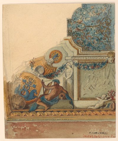 Piirros, kattokulman yksityiskohta, Hotel de Cluny, Pariisi, n. 1885. tekijältä Unknown artistUnknown artist