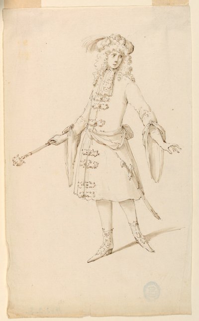 Piirustus, pukusuunnittelu: Aatelismies, kuningas tai prinssi balettia varten, n. 1720. tekijältä Unknown artistUnknown artist