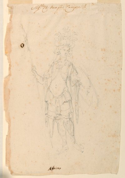 Piirustus, pukusuunnittelu: Afrikka balettia varten, n. 1720. tekijältä Unknown artistUnknown artist