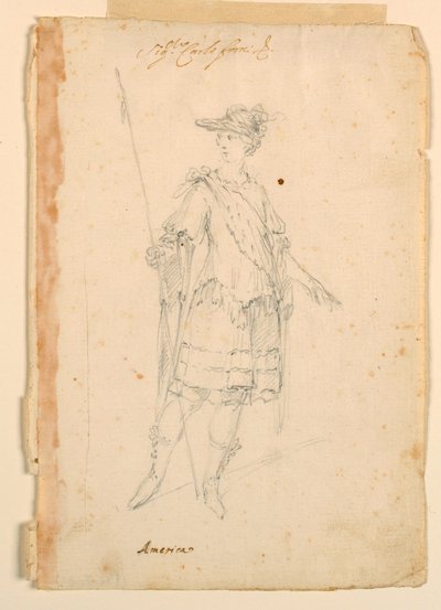 Piirustus, pukusuunnittelu: Amerikka balettia varten, n. 1720. tekijältä Unknown artistUnknown artist