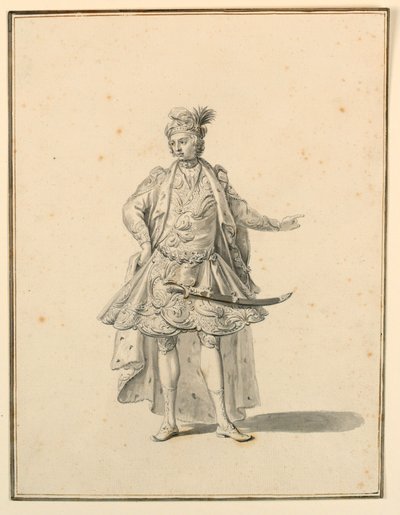 Piirustus, pukusuunnittelu: Giuseppe Galli Bibienan suunnittelemaan lavastukseen, 1719. tekijältä Unknown artistUnknown artist