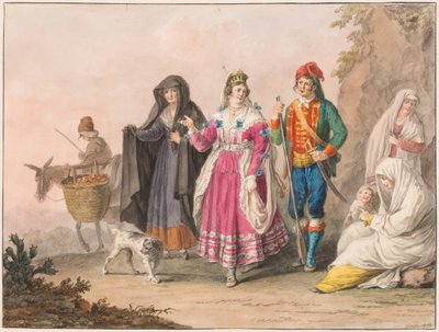 Piirustus, Sisilian puvut, 1828 tekijältä Unknown artistUnknown artist