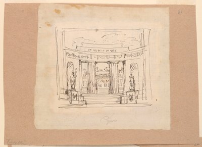 Piirustus, verhosuunnittelu, kaareva portti Antiikkiarkkitehtuuri, 1800-luvun alku tekijältä Unknown artistUnknown artist