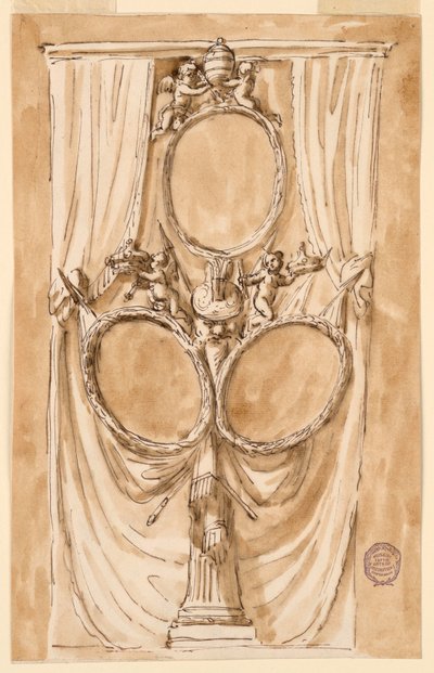 Piirustus, Koriste paavi Pius VI:n ja kuninkaallisen pariskunnan muotokuvaan, n. 1790. tekijältä Unknown artistUnknown artist