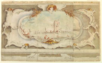 Piirustus, koristeellinen kartuski maisemakuvioineen, n. 1770. tekijältä Unknown artistUnknown artist