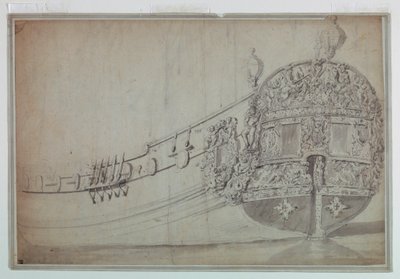 Piirustus, laivan perän koristeellinen muotoilu, n. 1705. tekijältä Unknown artistUnknown artist