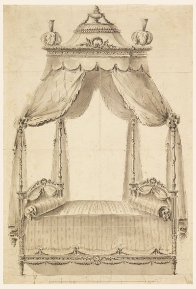 Piirustus, sängyn malli, n. 1785. tekijältä Unknown artistUnknown artist