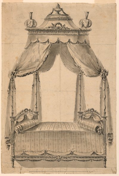 Piirustus, sängyn malli, n. 1785. tekijältä Unknown artistUnknown artist