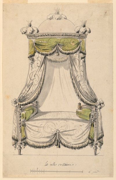Piirustus, Roomalaistyylisen sängyn malli, 1780 tekijältä Unknown artistUnknown artist