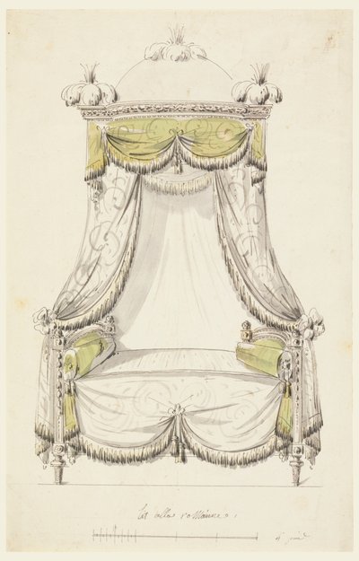 Piirustus, Roomalaistyylisen sängyn malli, 1780 tekijältä Unknown artistUnknown artist