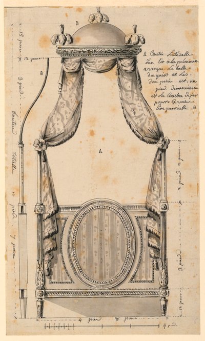 Piirustus, Puolalaistyylisen sängyn malli, 1780 tekijältä Unknown artistUnknown artist