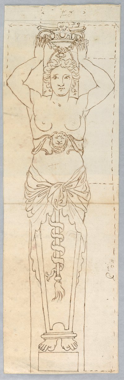 Piirustus, Karyatidin luonnos, 1700-luku tekijältä Unknown artistUnknown artist
