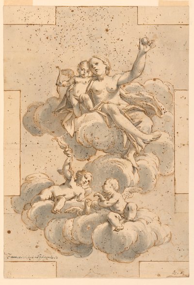 Piirustus, suunnitelma kattomaalaukseen, Venus, Amor ja Putti, 1700-29 tekijältä Unknown artistUnknown artist