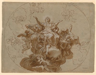 Piirustus, Neitsyt Marian taivaaseen astumista esittävä kattosuunnitelma, 1700-1730. tekijältä Unknown artistUnknown artist