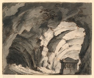 Piirustus, näyttämösuunnitelma, hauta luolassa, 1800-luvun alku tekijältä Unknown artistUnknown artist