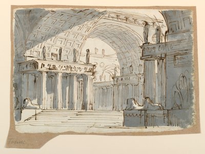 Piirustus, näyttämösuunnitelma, holvattu klassinen rakennus, n. 1800. tekijältä Unknown artistUnknown artist