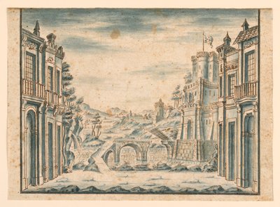 Piirustus, näyttämö, kaupunkinäkymä, 1700-luvun alku tekijältä Unknown artistUnknown artist