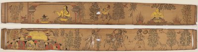 Prinssi suorittaa säästötoimia (recto); Shiva ja hänen seuraajansa palaavat Kailash-vuorelle (verso), Chandrabhanun ja Lavanyavatin romanssista Upendra Bhanjasta (1670–1740) tekijältä Unknown artist