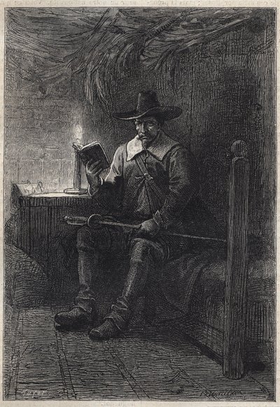 A Scottish Puritan - 1800-luvun kuvitus Walter Scottin (1771-1832) historialliseen romaaniin "The Puritans of Scotland" (Old Mortality) tekijältä Unknown artist