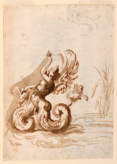 Siivekäs mer-hermafrodiitti ja luonnoksia kulhoon tekijältä Unknown artist