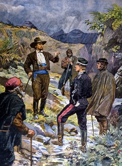 Santarmi, jonka sardinialainen prikkari ottaa tehtävään. 1899. tekijältä Unknown artist