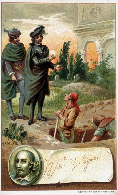 Kohtaus William Shakespearen "Hamletista" - kromo. 1800-luvun lopulla tekijältä Unknown artist