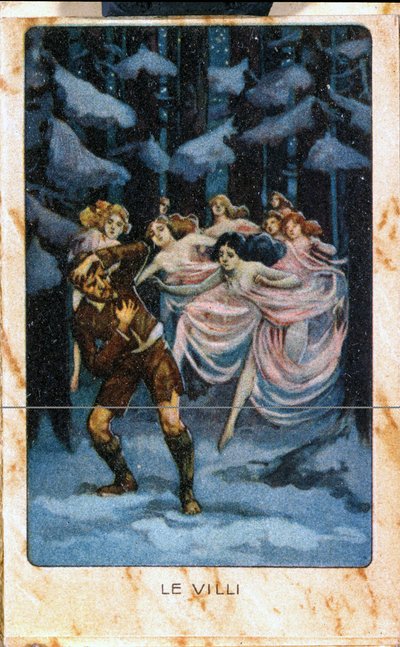 Kohtaus "" Villi", ooppera (1884) kahdessa näytöksessä Giacomo Puccinin (1858 - 1924) laululle ja pianolle. tekijältä Unknown artist
