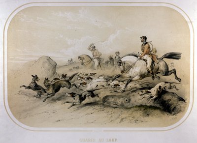 Susien metsästys. 1800-luvun kaiverrus. tekijältä Unknown artist