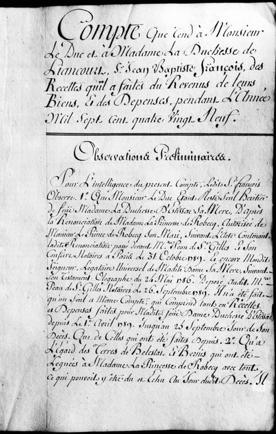 Rochefoucauld Liancourtin herttuan omaisuuden tilikirja vuodelta 1789. tekijältä Unknown artist