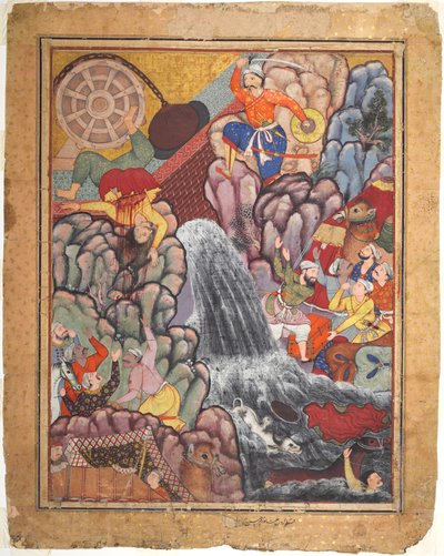 Alamshah katkeaa pyörän ketjun alle Hamza-naman (Hamzan seikkailut) osasta 11 tekijältä Unknown artist