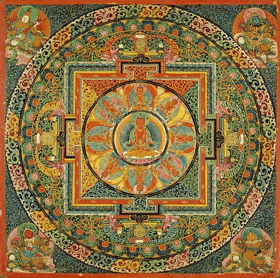 Alttaripöytä, jossa on Amitayuksen, Äärettömän elämän Buddhan, mandala tekijältä Unknown artist