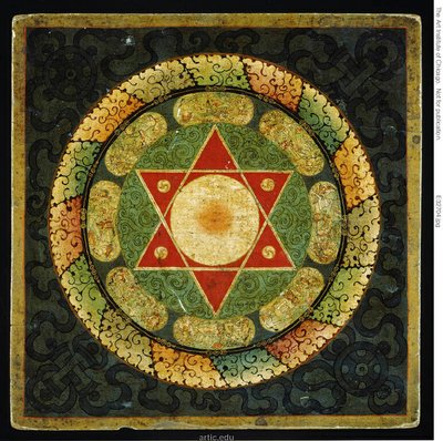 Alttaripöytä, jossa on mandala naispuolisesta tantrisesta valaistuneesta olennosta (Vajrayogini). tekijältä Unknown artist