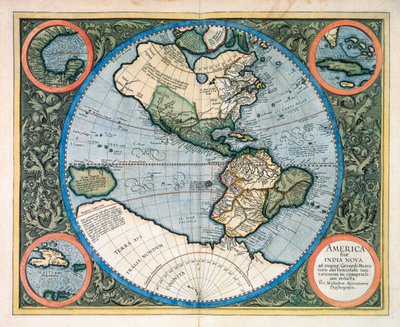 Amerikka tai Uusi Intia, Gerhard Kremer Mercatorin teoksesta "Atlas tai kosmografiset meditaatiot maailman kankaasta ja kankaan muodosta" tekijältä Unknown artist