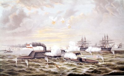 Amerikan sisällissota (1861 - 1865): Hampton Roadsin meritaistelu (Virginia) 8.-09. maaliskuuta tekijältä Unknown artist